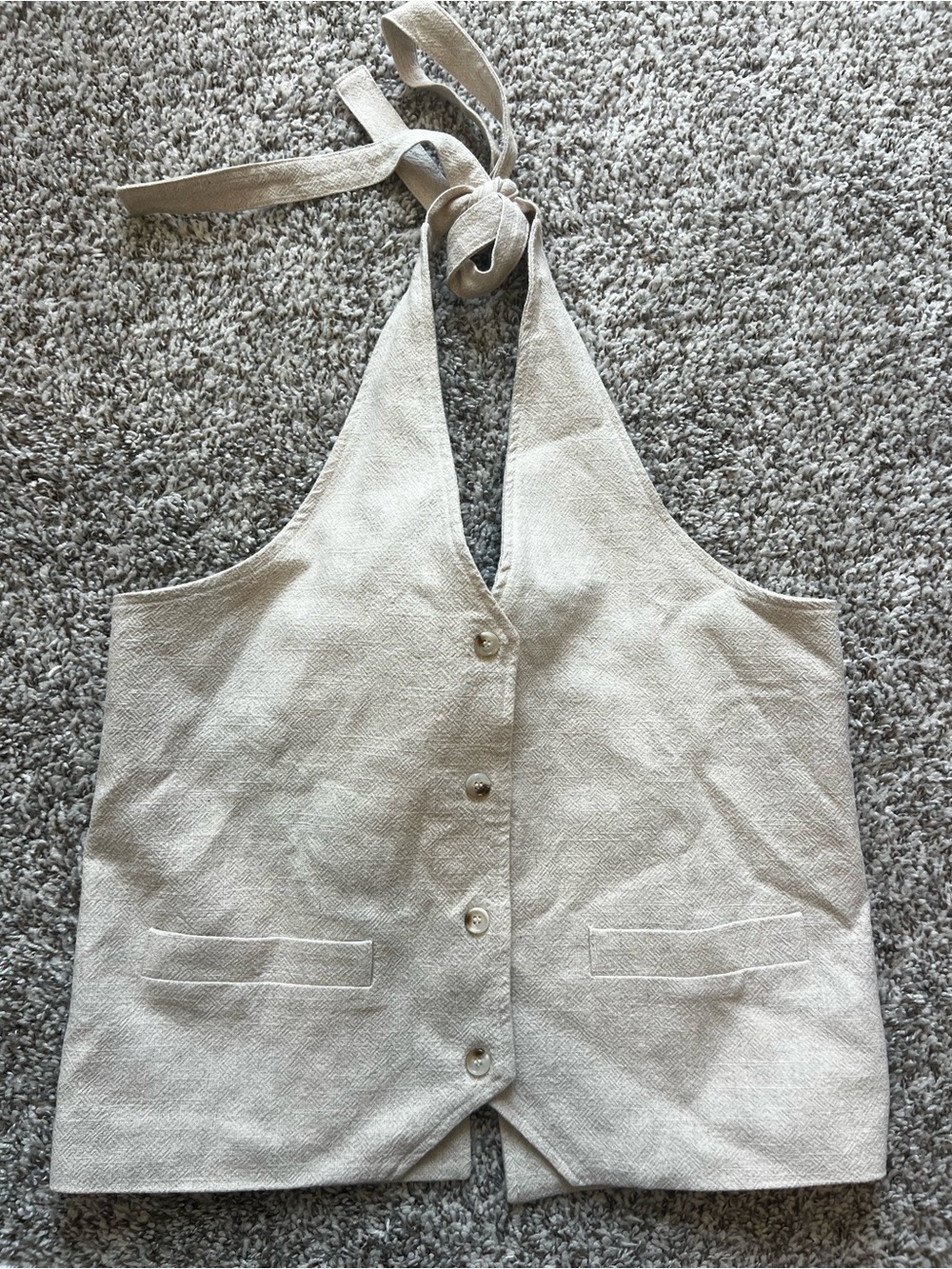 Lioness Hills Linen-Cotton Halter Tie Vest in Oatmeal Sz M - Picture 4 of 12